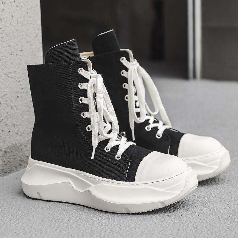 High Top Women Sneaker Quality Black Ankle Boot Brand Men Shoe Casual Fashion Zipper Metal Platform Canvas Street Shoe Men