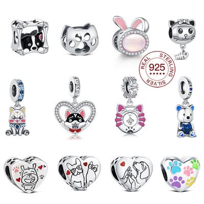 Copper Cats And Dogs Charms Beads Cute Pendants Fit Original Bracelet Diy For Friend'S Jewelry Love Gifts