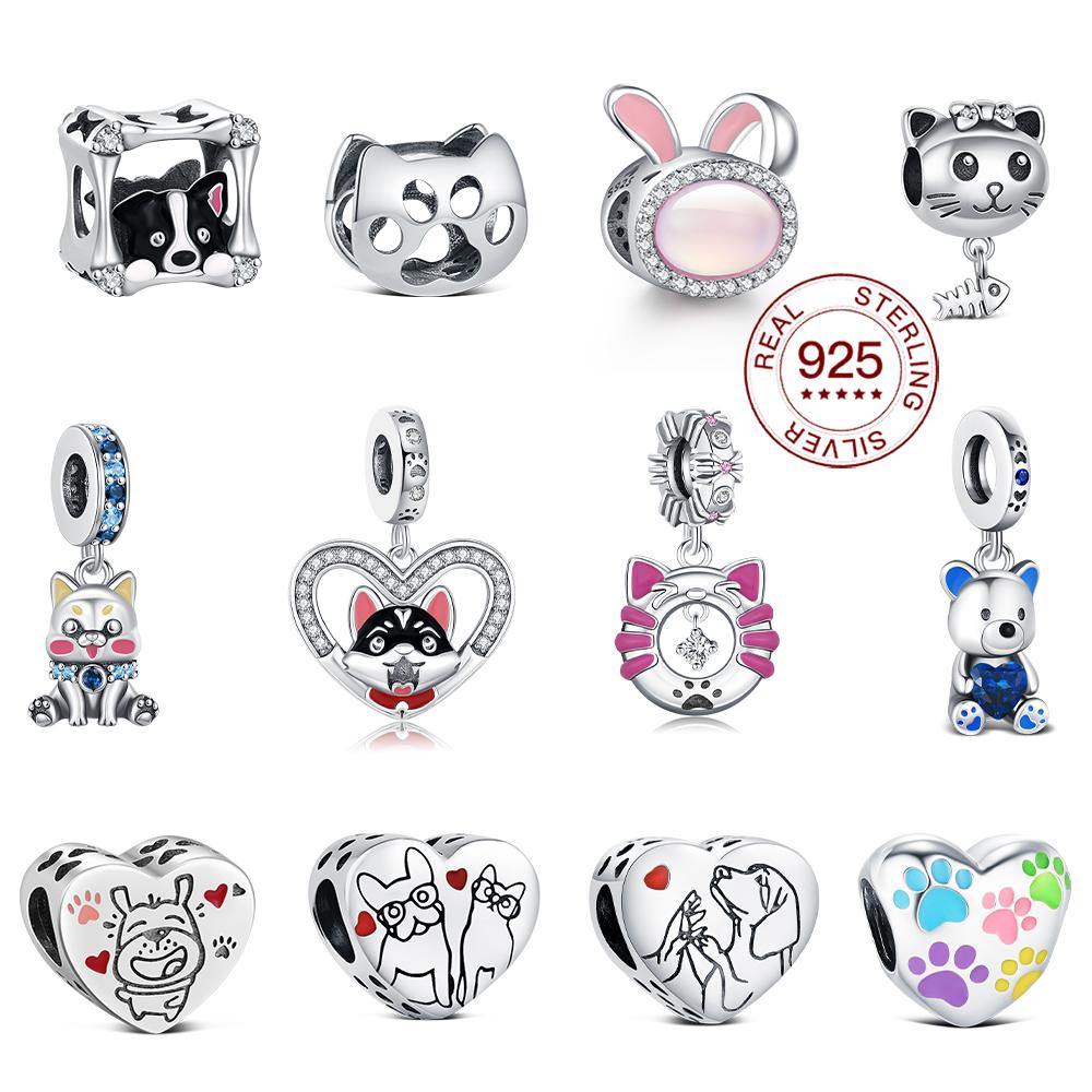 Copper Cats And Dogs Charms Beads Cute Pendants Fit Original Bracelet Diy For Friend'S Jewelry Love Gifts