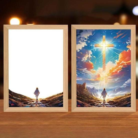 İsa Lamba LED İsa Çerçeve Işığı Yumuşak Işık Kısılabilir Tablo İsa Gece Lambası Aydınlatmalı Kilise Lambası Dekor