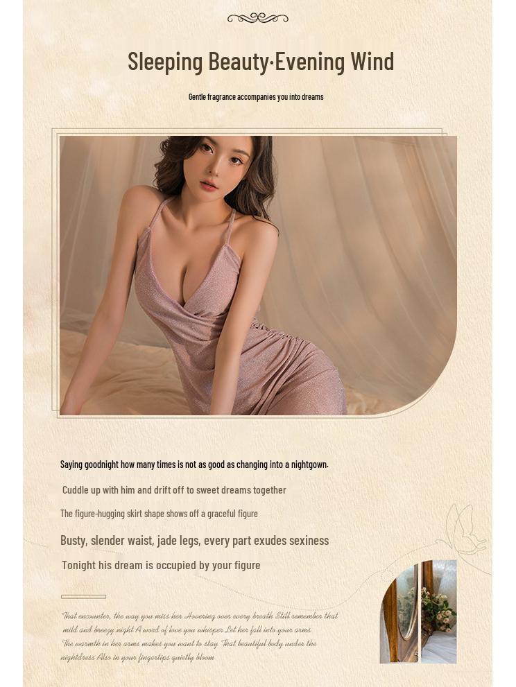 Lingyan Women's Shiny Silk Spaghetti Strap Deep V Nightgown Pajamas