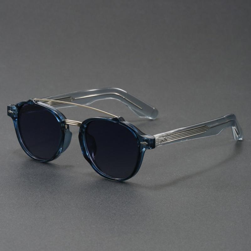 HBK Double Bridge Sunglasses - Round Frame Face Slimming Design - K-Style Vintage Unisex OEM