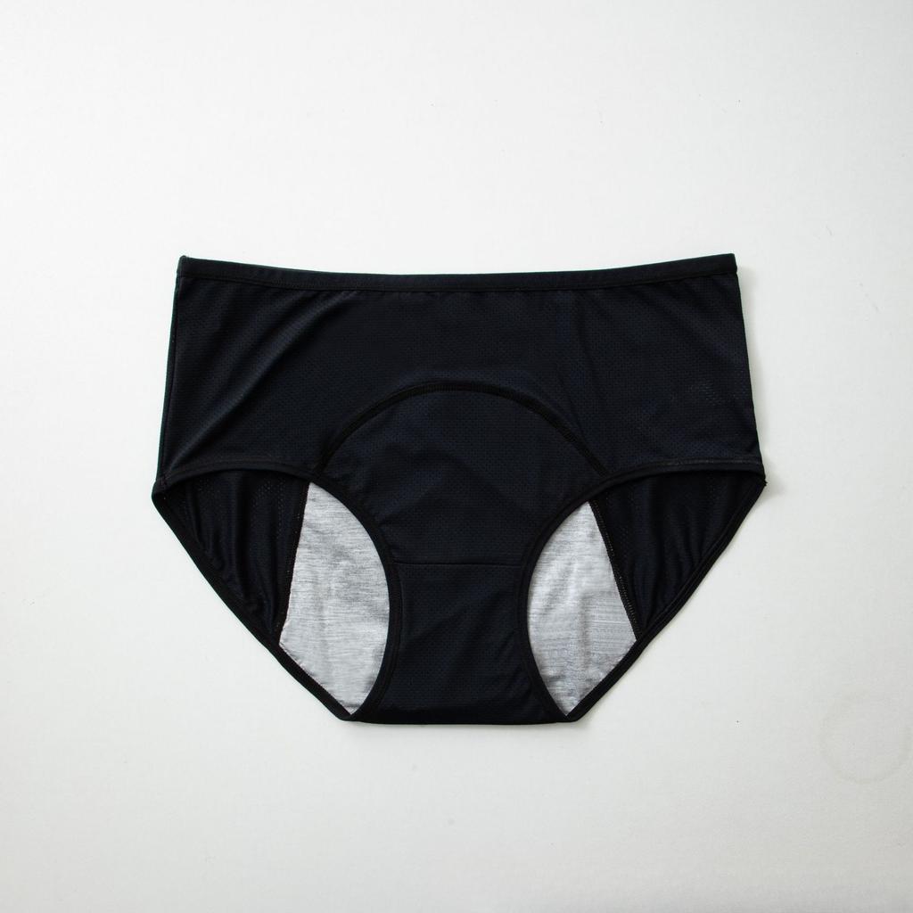 Plus Size Women's Summer Solid Color Mesh Breathable Pre and Post Period Leak Proof Mid High Waist Briefs