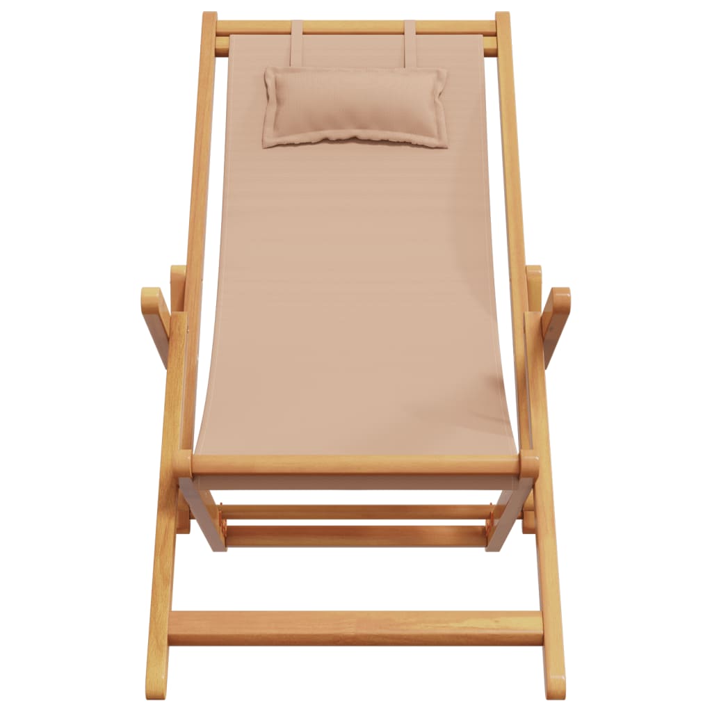Folding Beach Chair Taupe Solid Eucalyptus Wood and Fabric