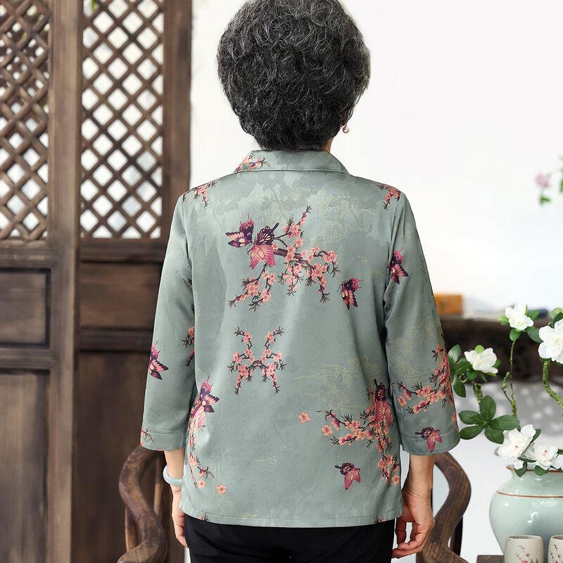 Yuzhaolin Women's Middle-Aged & Elderly Lapel Shirt