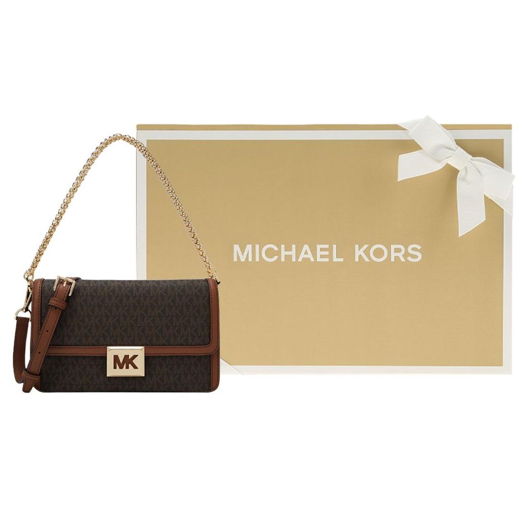 Michael Kors MK Sonia Monogram Chain Flap Faux Leather Small Square Bag Women handbags Dark-Brown Acorn-Brown 35F1G6SL3B-200