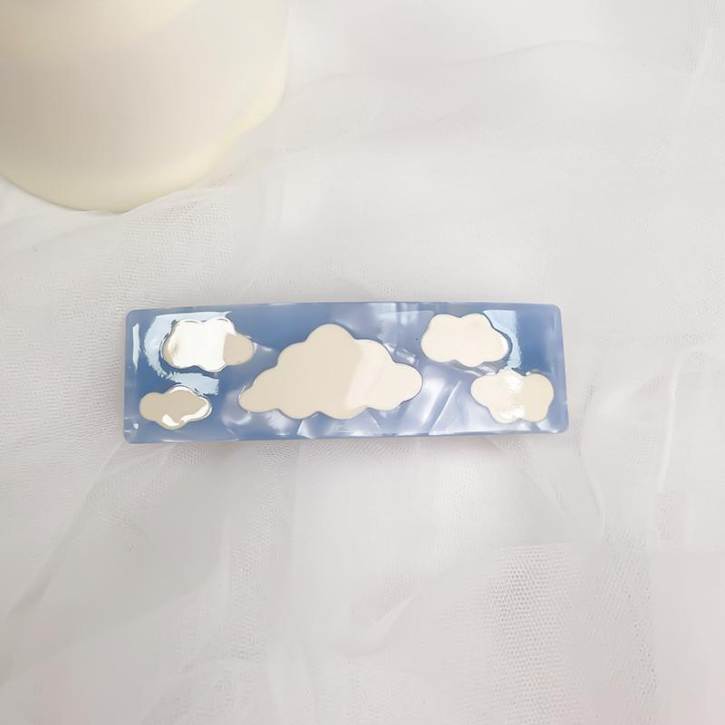 

Handmade Original Design Hair Claw Clips In Elegant Blue Sky And White Cloud Style Spring Clip
