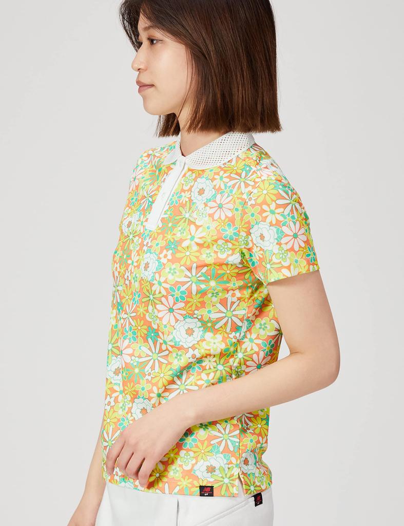 Golf Short Sleeve Polo Shirt Print UV 0 [New Balance] (Flower Pattern, Protection, Stretch) / Women's / 012-2160507 101_Red [S]