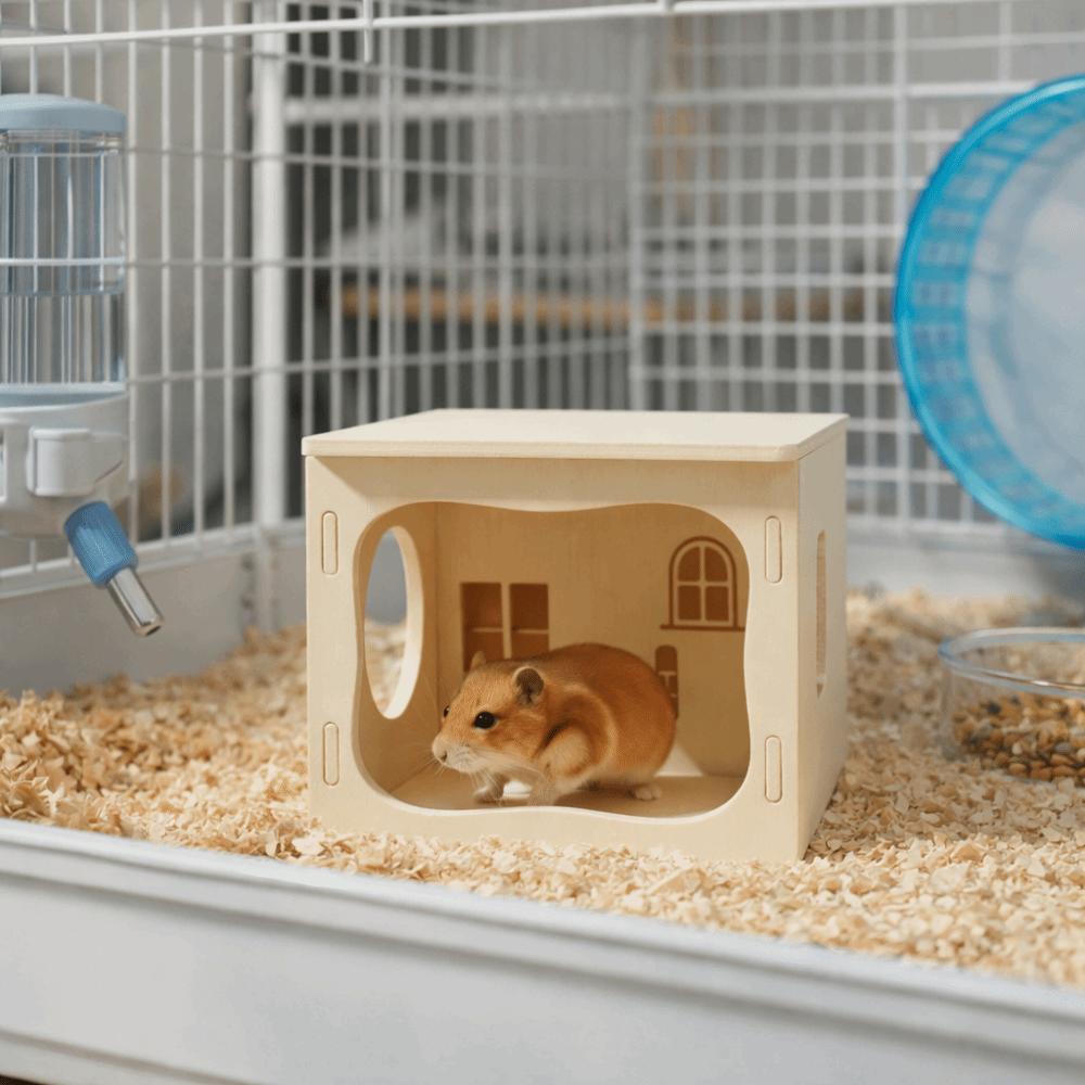 Dwarf Mouse Tunnel Climbing Structure Wooden Hamster House Chew-Proof Stackable Hamster Villa Detachable Mouse Habitat Exercise