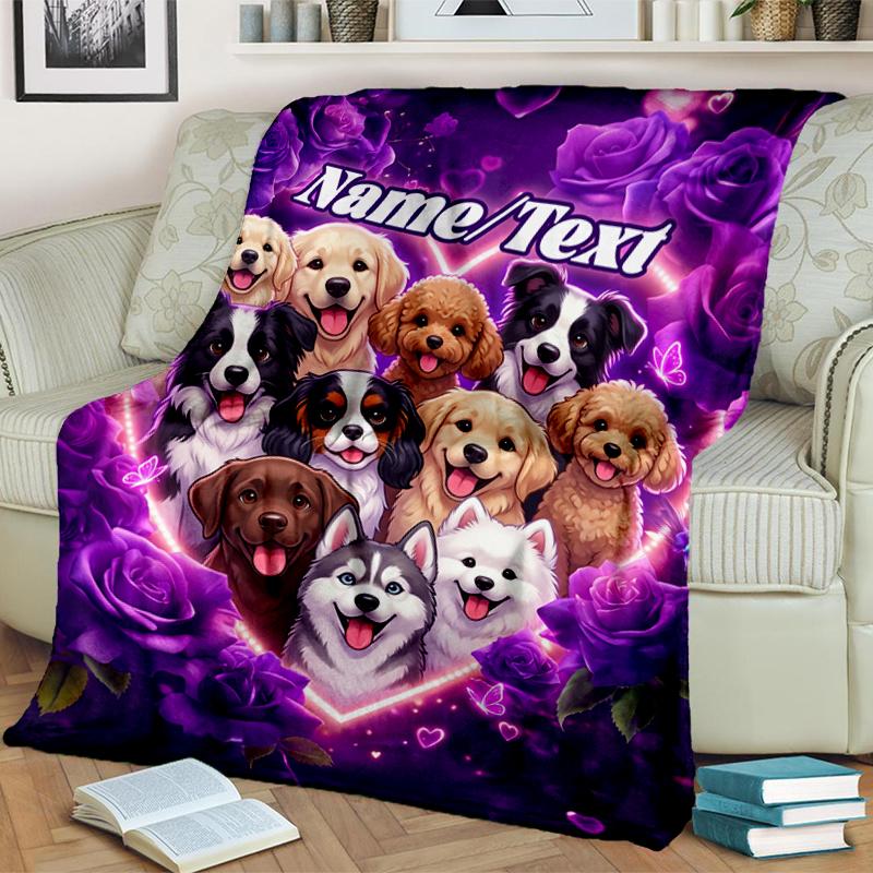 1PC Custom Name Dogs Heart Frame flannel blanket versatile,all-season throw suitable for the living room,bedroom,camping,travel,and gift