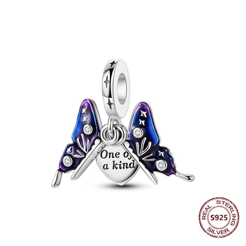 Butterfly Charm copper Authentic Pink Blue Zircon Fly Butterflies Safety Chain Clip Charm Bead Charms Compatible With Bracelets Do It Yourself Jewelle