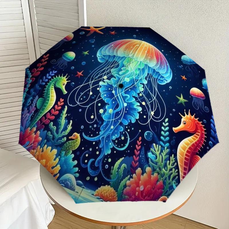 

1pc Ocean Life Circular Artwork Umbrella with Plastic Handle,Suitable for All Seasons Home Travel Outdoor UmbrellaDD1670