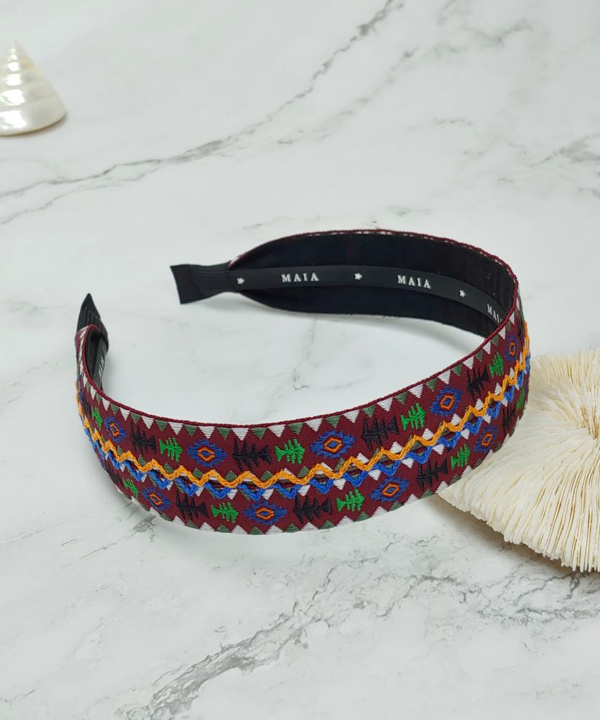 Maia Geometric Pattern Headband-Green