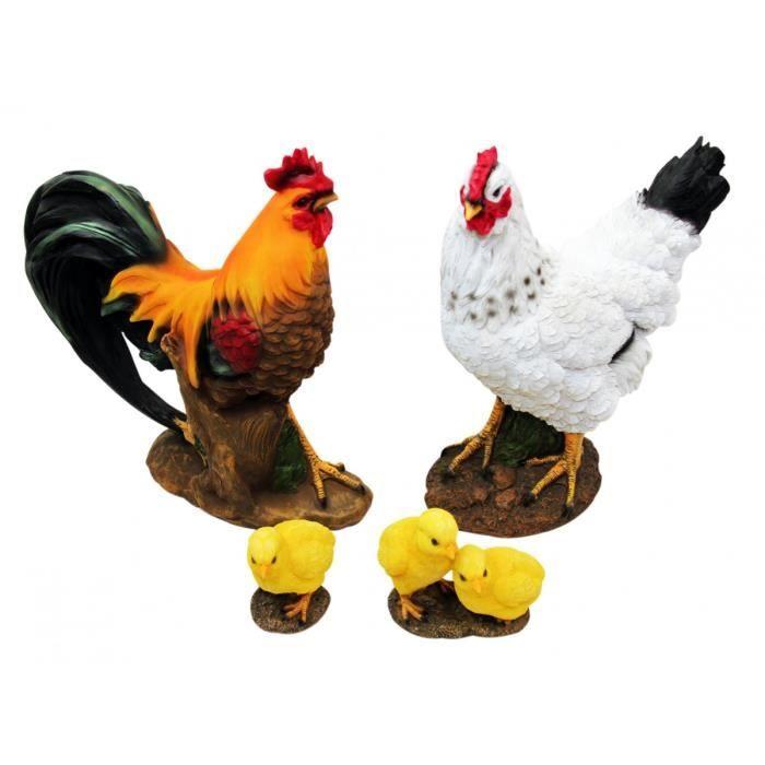 Poussin de jardin en polyrésine, statuette lot de 2 décorations de jardin (L x H x P): environ 13 x 7 x 11,5 cm et 6 x 8 x 9 cm