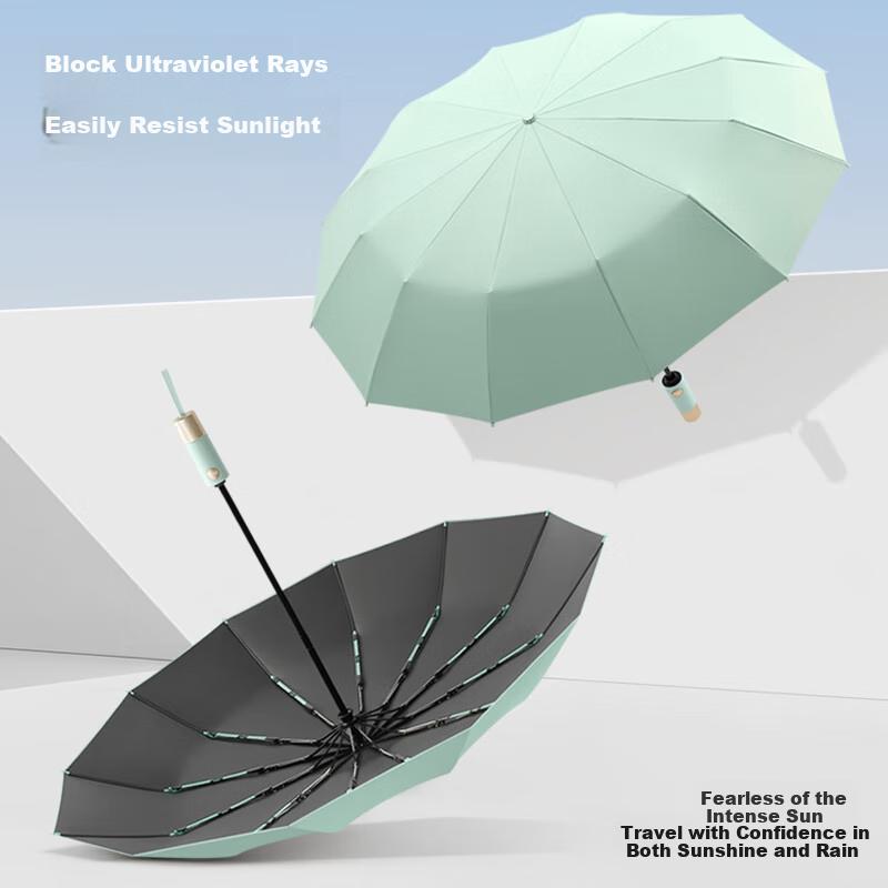 MAYDU Fully Automatic Umbrella with One-Touch Folding, Black UV Protection Sun Umbrella for Rain And Shine, M3066 Sky Blue