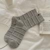 Women's Fall Bump Stripe Button Preppy Breeze Micro Pressure Boneless Anti Paging Mid Barrel Stack Socks