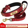 Personalized Dog Collar Leash PU Leather Dogs Collars Pet Rope Engraved Pet ID Name Necklace for Small Large Dogs Soft Padded