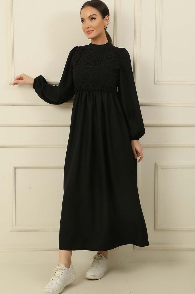 Laced Linen Effect Long Dress