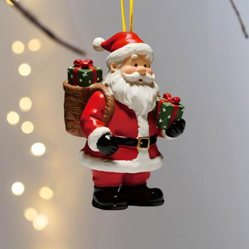 Christmas Ornament 2D Flat Acrylic Santa Claus/Snowman/Puppy Christmas Tree Hanging Ornaments for Holiday Tree Window Wall Decor