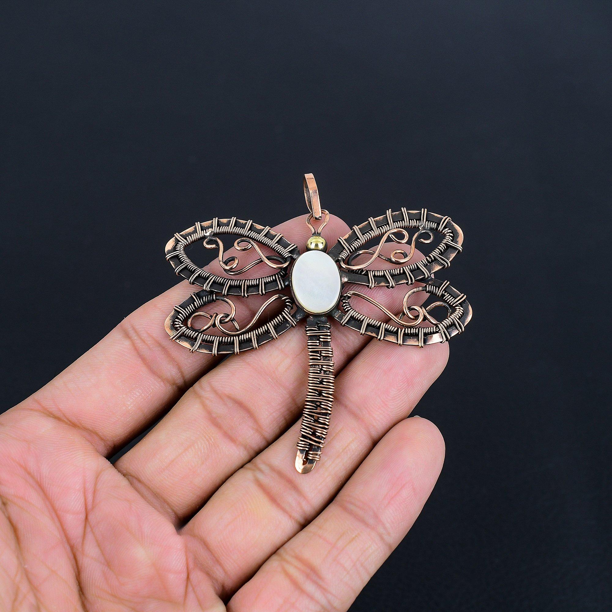 

Mother of Pearl Pendant, Real Gemstone Pendant 999 Copper Wire Wrapped Pendant, Handmade Jewelry Anniversary Gift 2.75 Inches