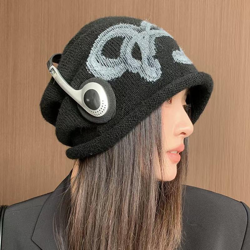 2025 Korean Lazy Wind Personalized Jacquard Stacking Hat Autumn and Winter Warm Fleece Versatile Retro Knitted Baotou Hat