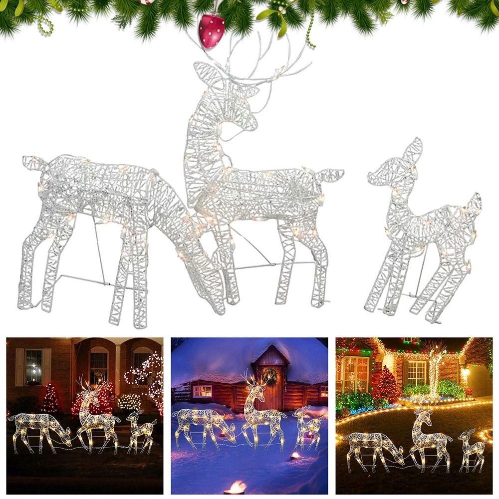 Xmas Ornament Christmas Decoration Wrought Iron LED Light Elk Statue Luminous Ornaments Deer