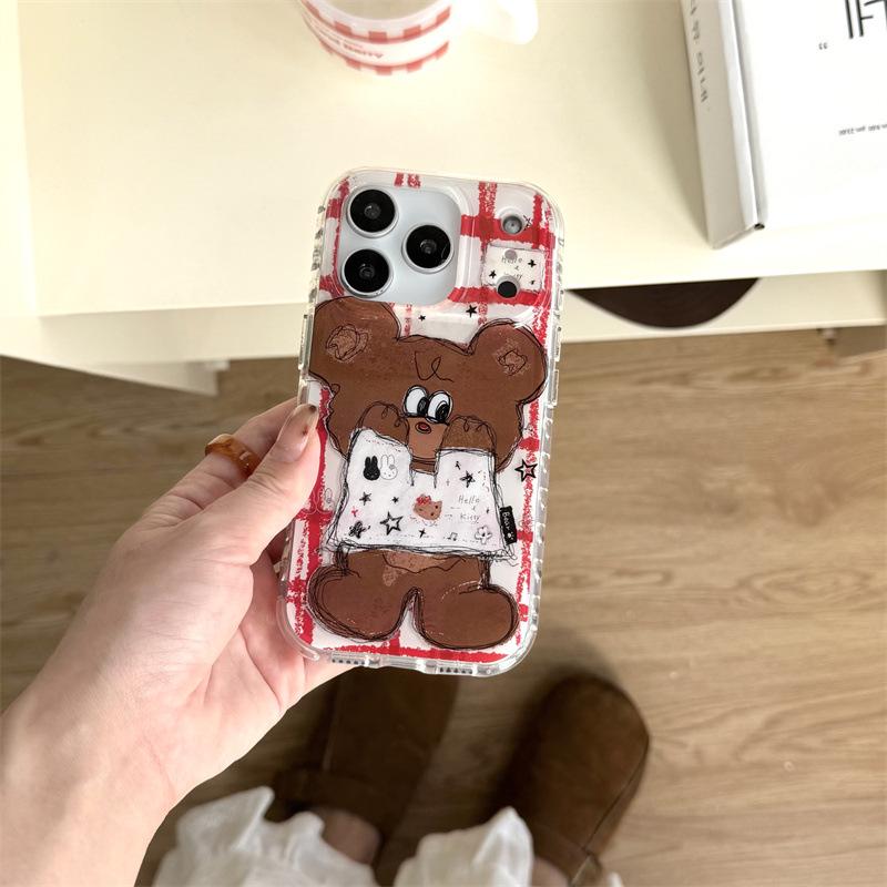 Красный клетчатый чехол-граффити Jerry для iPhone 16ProMax/15/14 16Pro