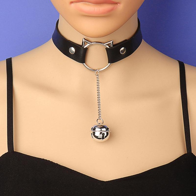 Sexy Gothic Punk Harajuku Halloween Chain Choker Collar Necklace for Women Adjustable Leather for Cat for Head Chocker N