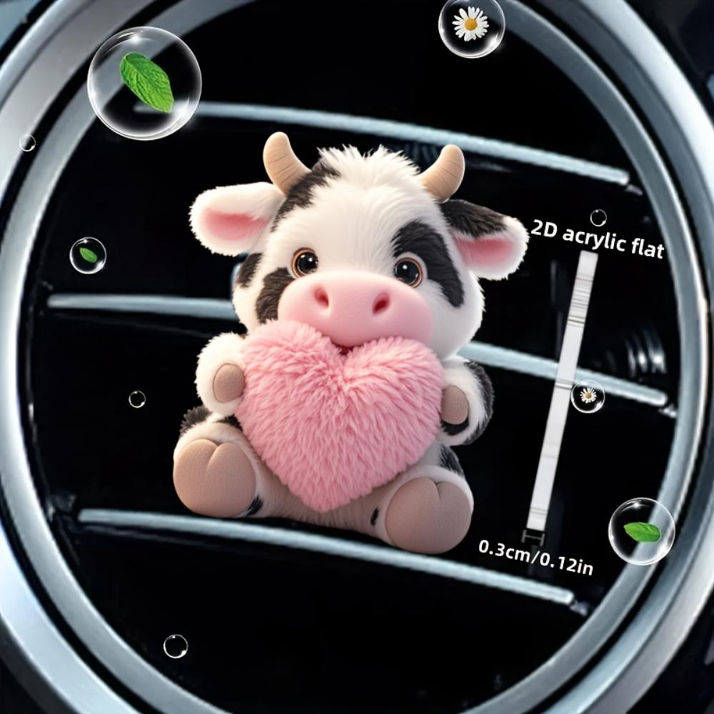 2D Flat Cow Car Vent Clip Decorative Diffuser (fragrance Not Included), Car Interior Decoration, Aromatherapy Clip, Ideal for Holiday Gifts