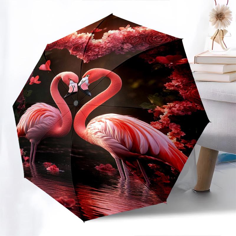 Flamingos Heart- Automatic Umbrella, Four Seasons Portable Folding Umbrella, Suitable for Men and Women, Travel, Daily Compact Umbrella, Out