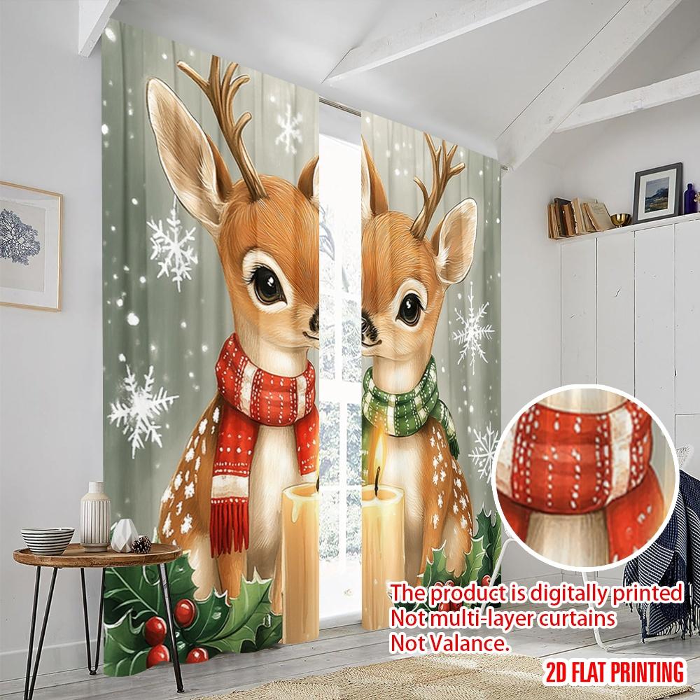 2ks, 2D plošný tisk Tištěné závěsy Roztomilý jelen Vánoce Sněhové vločky Svátek (3) Všestranný 100% polyester (bez tyče)