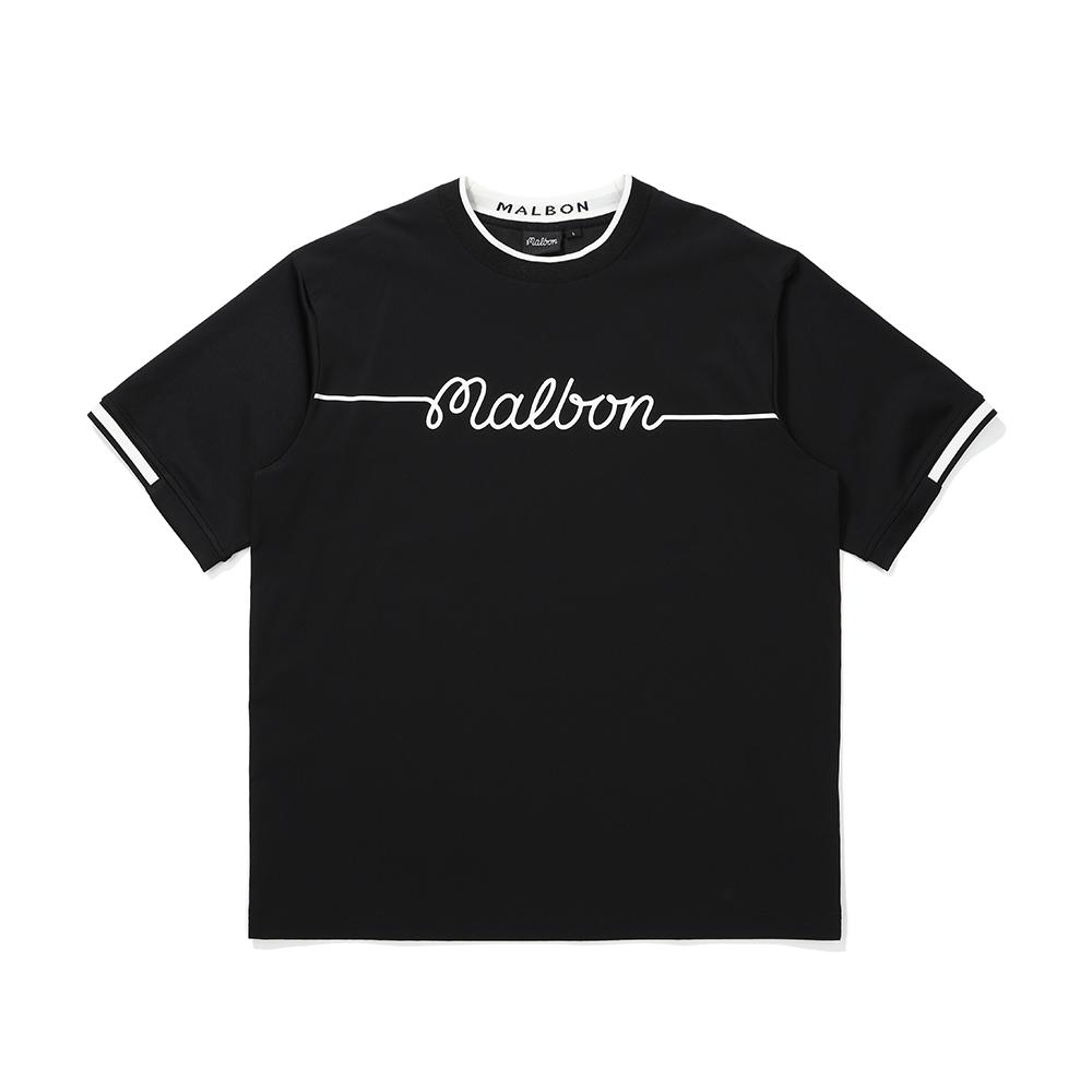 MALBON GOLF Woven Mix Mock Neck Black (Man)