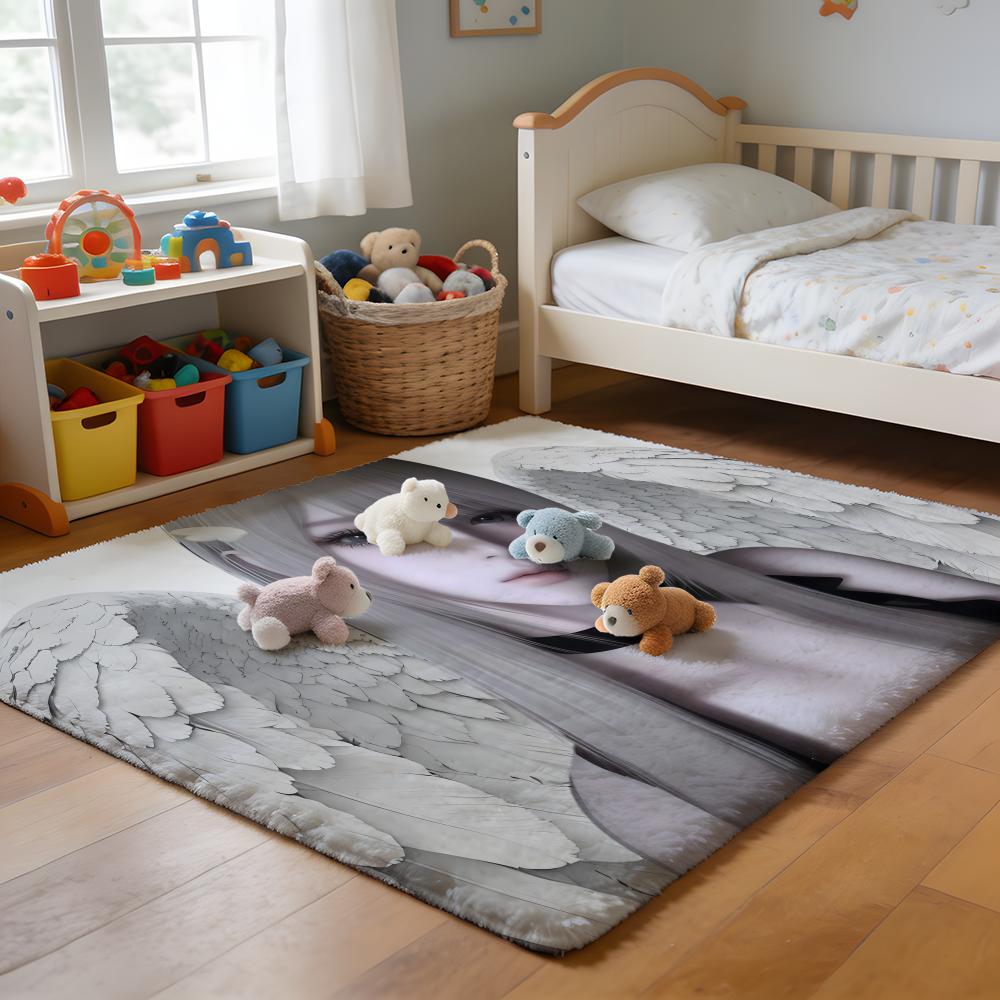 Floor Mat Soft Flannel Rug Non-Slip Absorbent Mat for Bathroom Bedroom Home Decor A-Angel Anime Cute