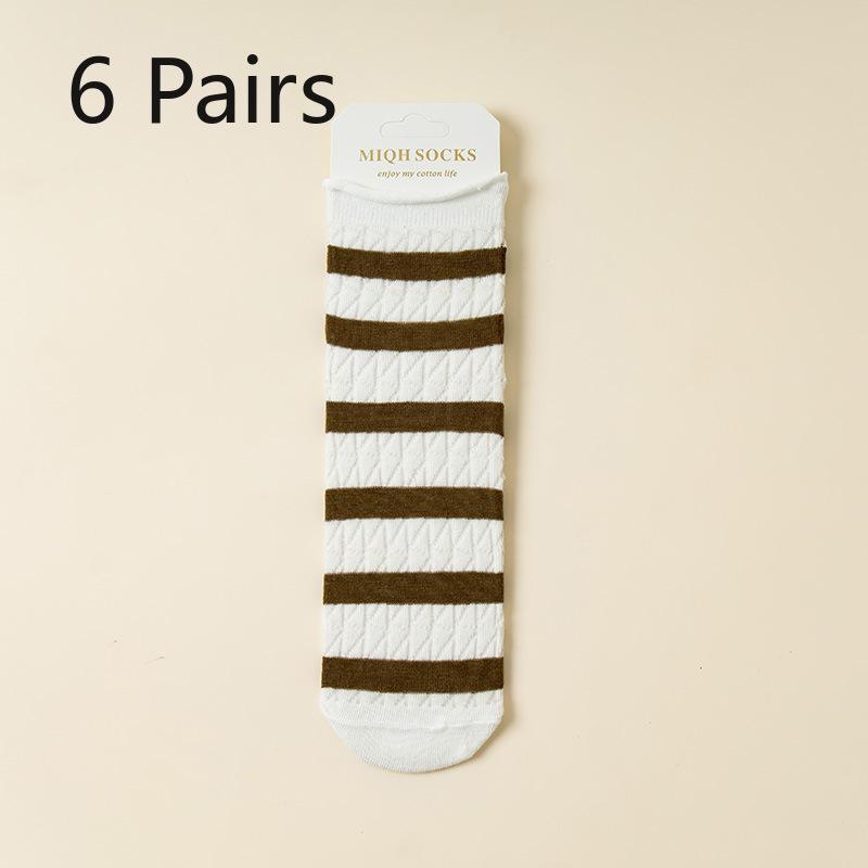 10 Pairs of Girls Spring and Summer Striped Fresh Mesh Breathable Straight Tube Stack Socks
