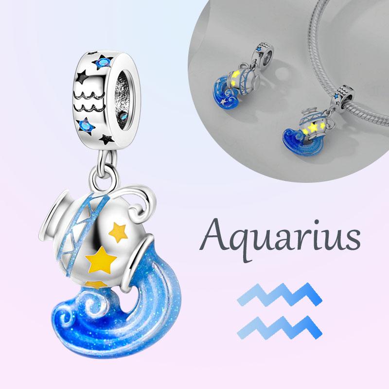Copper Charms Luminous 12 Constellations Pisces Aquarius Aries Pendants Fit Original Pan Bracelet Diy