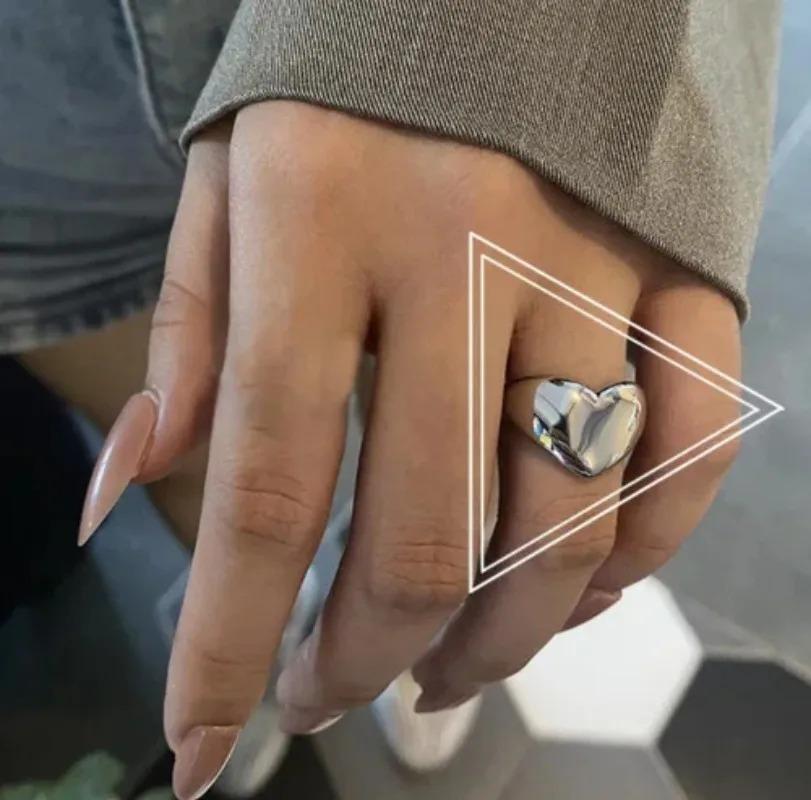 Silver Simple Punk Hollow Rings for Women Geometric Fashion Open Adjustable Handmade Party Jewelry Gift Allergy Engagement Ring