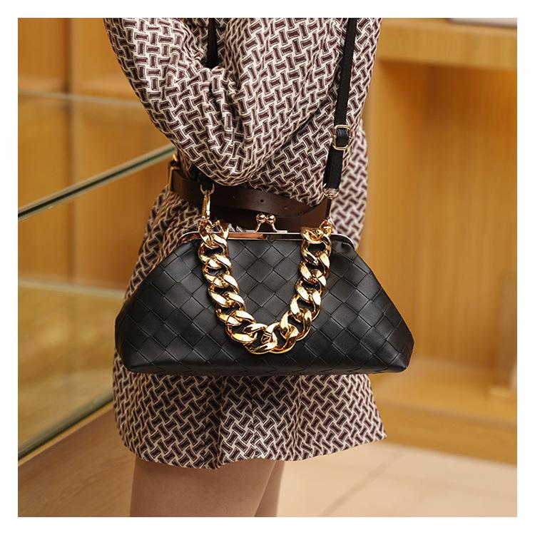 Leather Weaving Bag with Thick Chain Handle Dumpling Bag New Design Crossbody Bag for Luxury Women's Party Cluth Bags