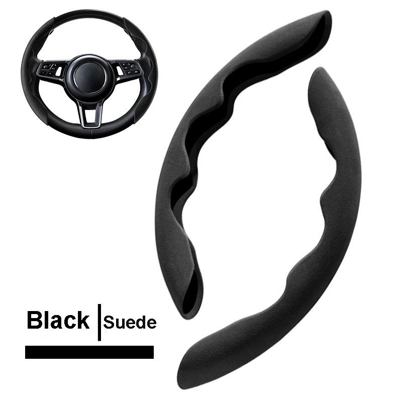 2Pcs Car Steering Wheel Cover Antiskid Four Seasons Universal Carbon Fiber Silicone Suede Protective Decorative
