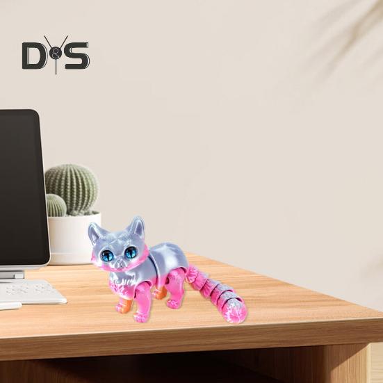 3D-gedruckte Katzenfigur Bewegliche Gelenke Katzenfigur Gelenkiges Tiermodell Spielzeug Heim Büro Bücherregal Schreibtischdekoration Ornament