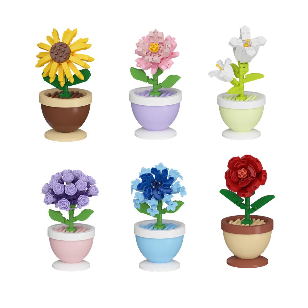 Activating Toys Potted Plants Flower Sunflower Rose Eternal Flower Micro Building Blocks Home Decoration Assemble Bricks Toys Kids