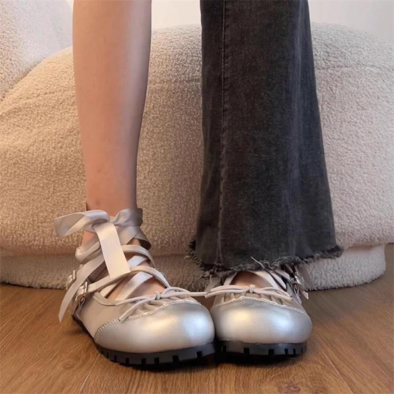 

Женские туфли Мэри Джейн на плоской подошве, новинка лета, серебристые балетки, туфли-лодочки с открытым верхом, дышащие и удобные 40 серебряный