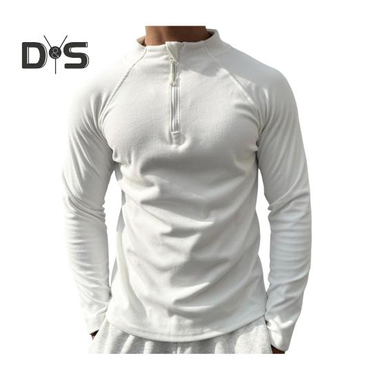 Мужская футболка с длинным рукавом зимняя осенняя однотонная толстовка с полувысоким воротником-молнией повседневные мужские топы для занятий спортом повседневная одежда M белый 1773₽