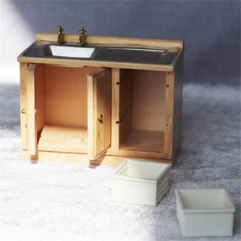 1/12 Scale Miniature Kitchen Sink Cabinet for Toy House Bathroom Decors Vintage Styles Collectible Toy House Models