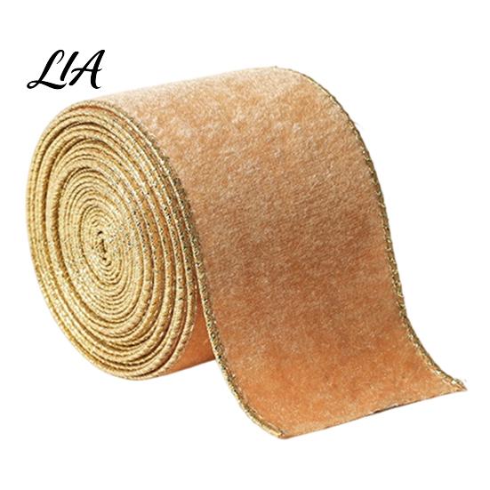 Opakovaně použitelná slavnostní ozdobná stuha, sametová vánoční stuha, 2,5 x 78 palců, drátěná stuha se zlatými okraji pro balení dárků, výrobu mašlí, kutilské projekty, girlandu,
