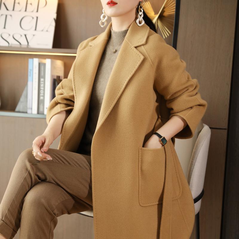 100% Wool Women Coat TIDENOVEL Autumn Wool Long Coat Handmade Pea Coat Winter Warm Wool Long Jacket Overcoat