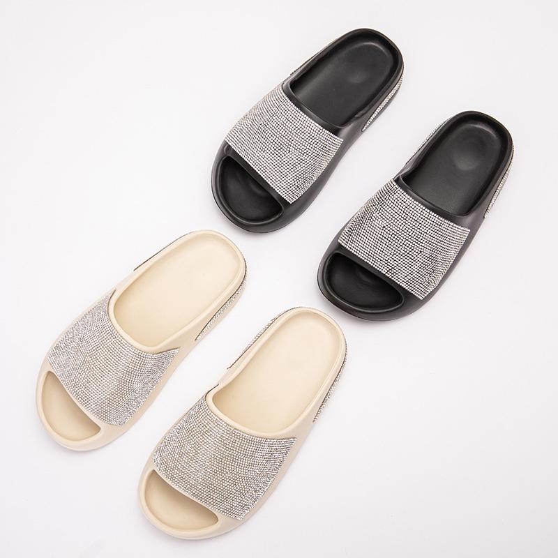 Womens Fashion Platform Rhinestone Decor Slide Sandals Outdoor Non Slip Beach Slippers