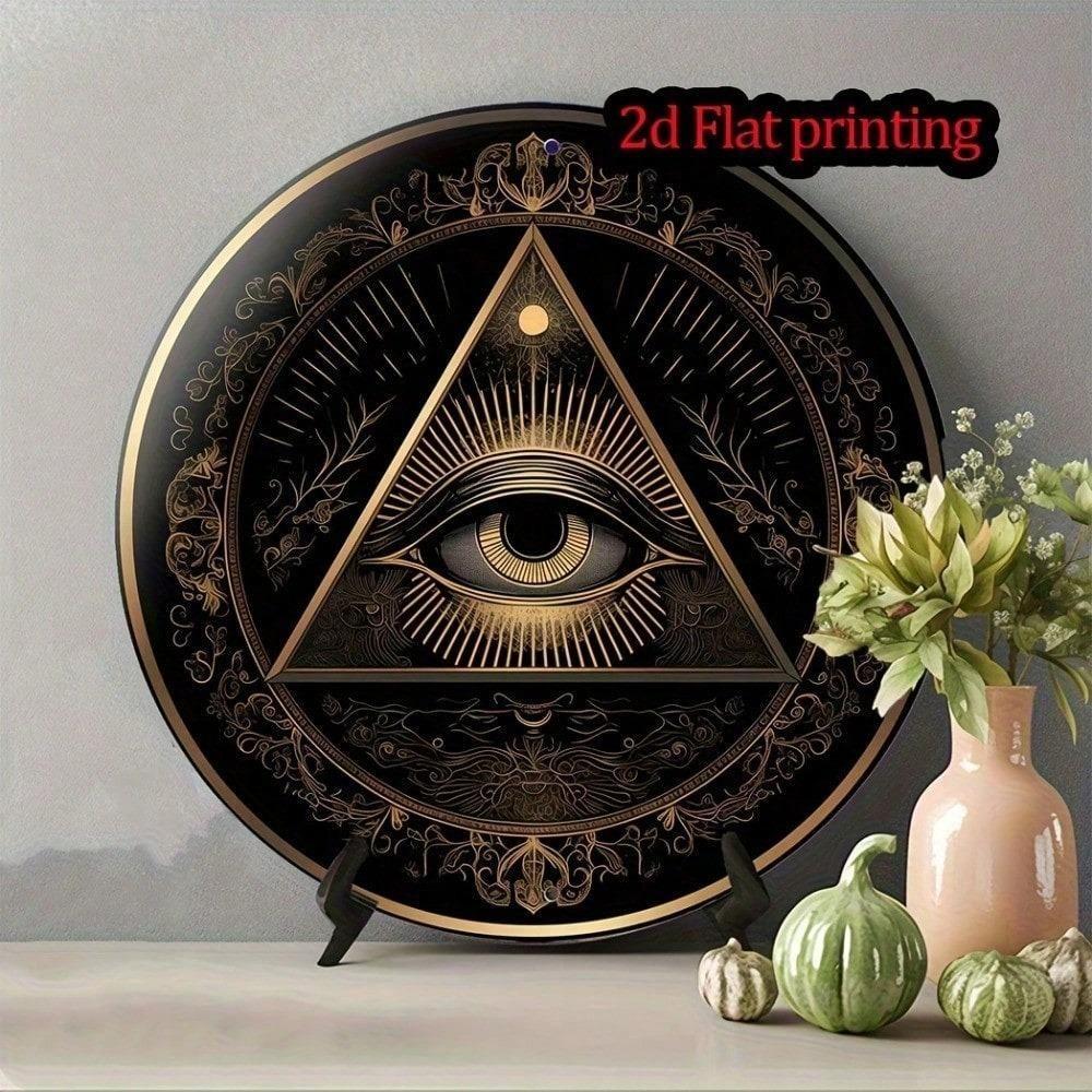 Vintage All Seeing Eye Metal Sign 8x8 Inch Handmade Aluminum Plaque for Home Office Wall Decor