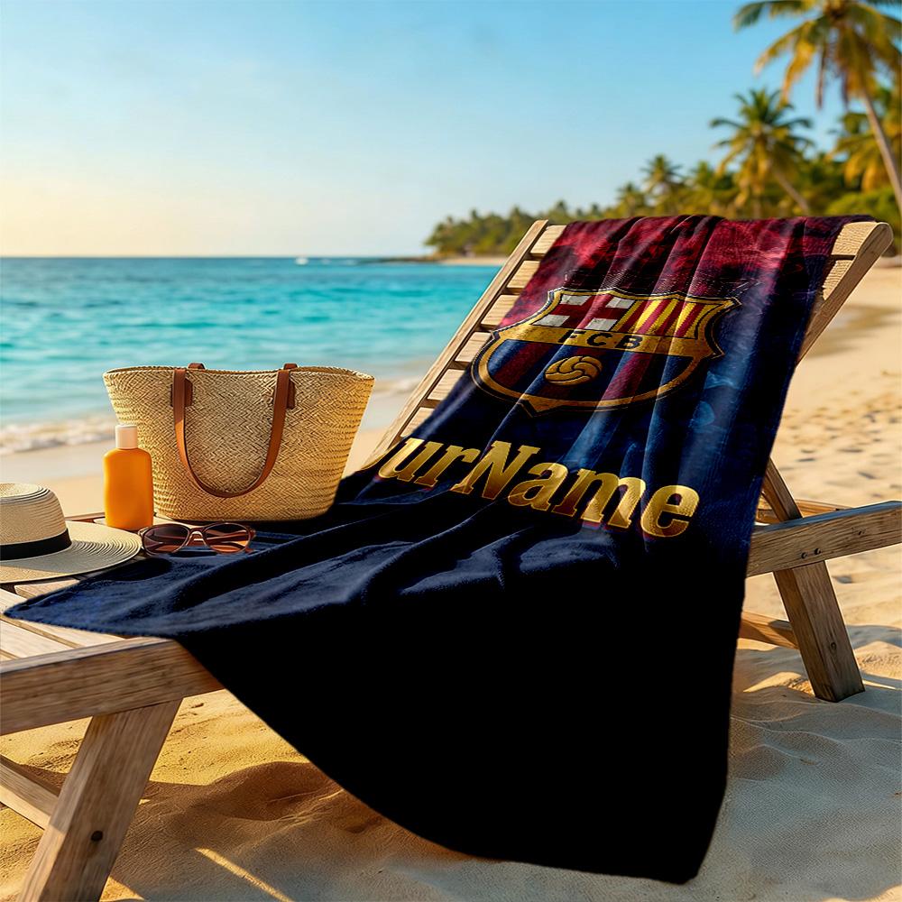 Futbol Club Barcelona Personalized Name Beach Towel Super Soft & Absorbent Suitable for Sports Travel Swimming Yoga Bathroom Beach And Pool