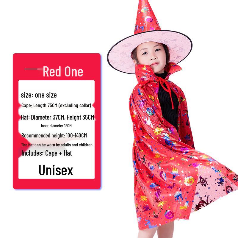 Children s Witch Cosplay Halloween Cape & Hat Set One Size