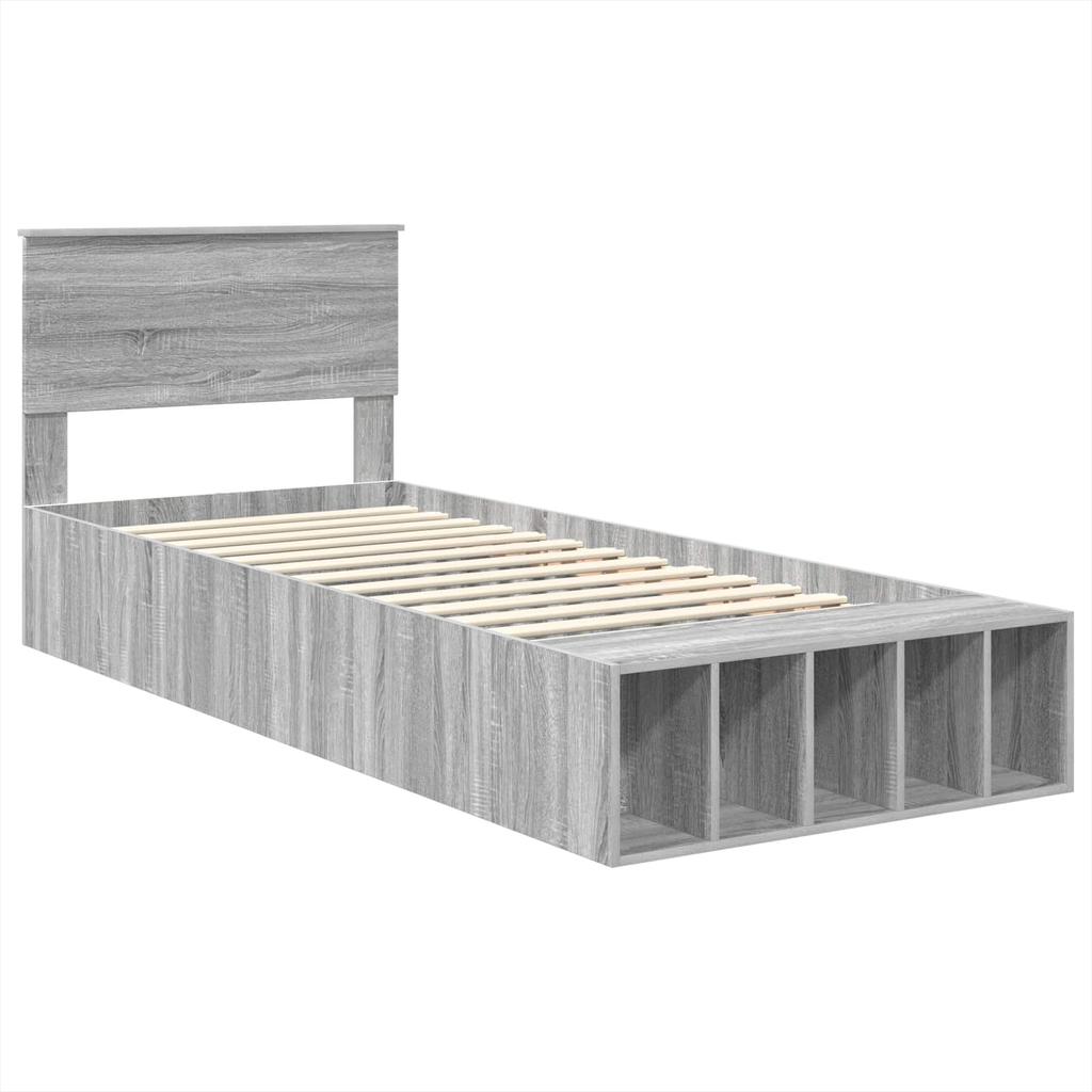 Bed Frame with Shelf Grey Sonoma 75 x 190 cm Engineered Wood